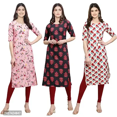 Stylish Multicoloured Crepe Stitched Kurta For Women Pack of 3