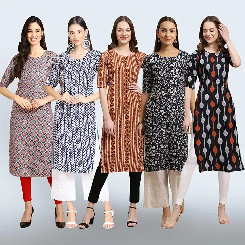 Combo Of 5 Crepe Printed Kurtis