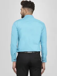 Men Stylish Blue Cotton Solid Long Sleeve Semi Formal Shirt-thumb2