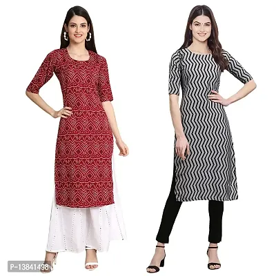 Stylish Digital Printed Woman Crepe Multicolored Kurtis Pack of 2