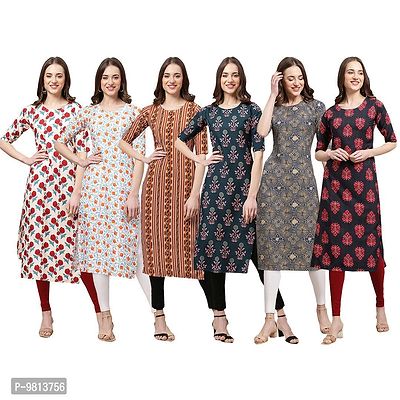 Women Crepe Digital Printed Straight Kurti  Pack of 6-thumb0