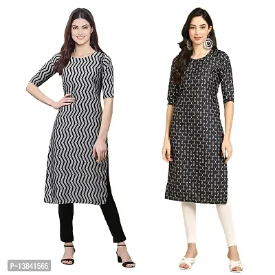 Alluring Crepe Printed Straight Kurta For Women- Pack Of 2-thumb0