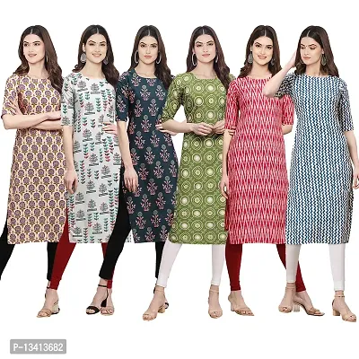 Womens Crepe Digital Printed Straight Kurti Pack of 6-thumb0