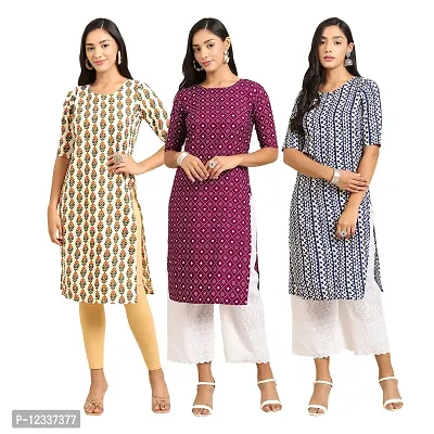 Elite Crepe Printed Straight Stitched Kurta For Women- Pack Of 3