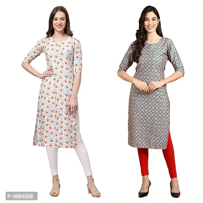 Stylish Digital Printed Woman Crepe Multicolored Kurtis Pack of 2-thumb0