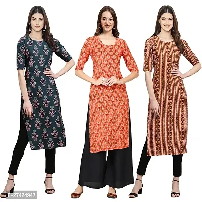 Stylish Multicoloured Crepe Stitched Kurta For Women Pack of 3-thumb0