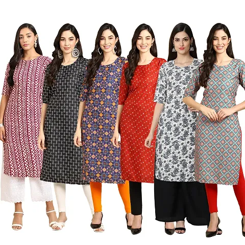 Women Crepe Digital Straight Kurti Pack of