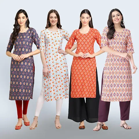 Combo Of 4 Crepe Printed Kurtis