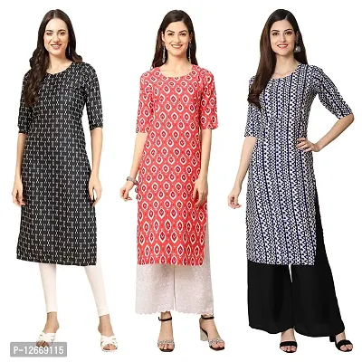 Women Crepe Digital Printed Straight Kurti  Pack of 3