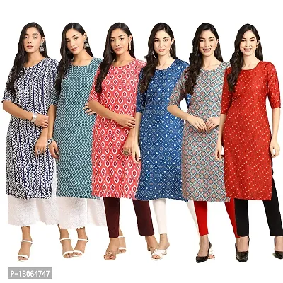 Trendy Crepe Digital Printed Straight Kurta For Women ( Pack Of 6 )