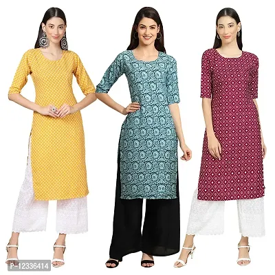 Elite Crepe Printed Straight Stitched Kurta For Women- Pack Of 3