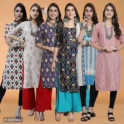 Fancy Crepe Printed Kurtas For Women Pack Of 6-thumb0