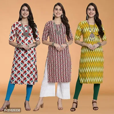 Stylish Multicoloured Crepe Kurta For Women Combo Of 3