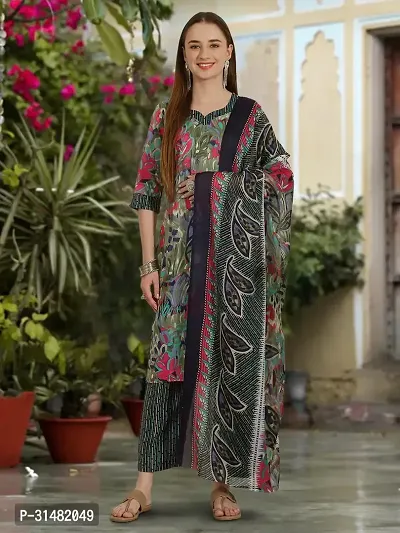 Stylish Cotton Blend Printed Kurta With Pant And Dupatta Set For Women-thumb2