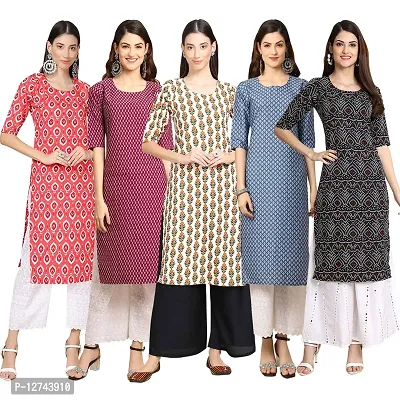 Stylish Crepe Digital Printed Straight Kurti For Women Pack of 5