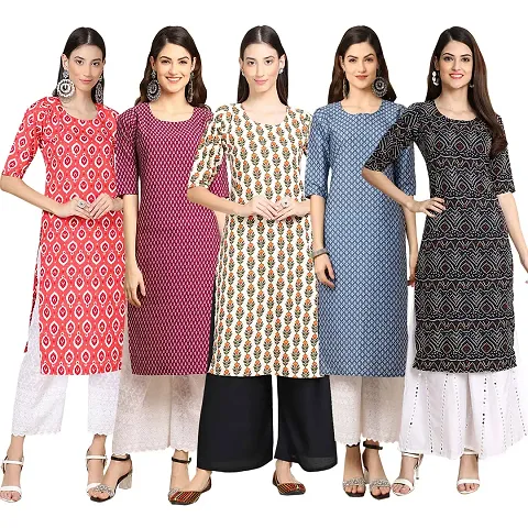 Trendy Crepe Digital Straight Kurta For Women (Pack of 5)