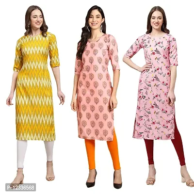 Elite Crepe Printed Straight Stitched Kurta For Women- Pack Of 3