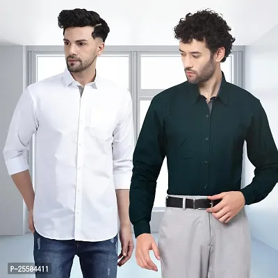 Elegant Cotton Multicoloured Long Sleeves Formal Shirt For Men- Pack Of 2