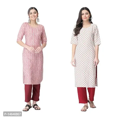 Attarctive Crepe Printed Straight Kurti Combo For Women Pack Of 2-thumb0