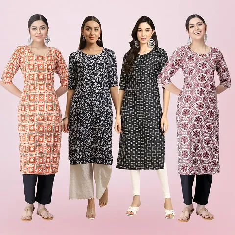 Combo Of 4 Crepe Printed Kurtis