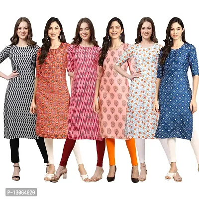 Trendy Crepe Digital Printed Straight Kurta For Women ( Pack Of 6 )