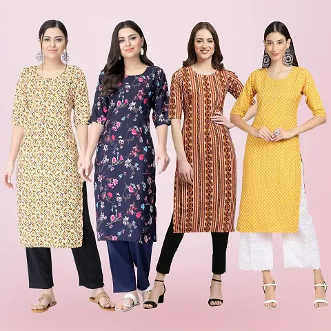 Combo Of 4 Crepe Printed Kurtis