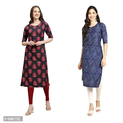 Stylish Digital Printed Woman Crepe Multicolored Kurtis Pack of 2-thumb0