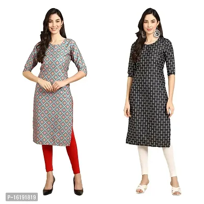 Fashionable Straight Multicoloured Printed Crepe Kurta For Women Combo Pack Of 2-thumb0