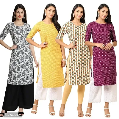 Stylish Multicoloured Crepe Stitched Kurta For Women Pack of 4