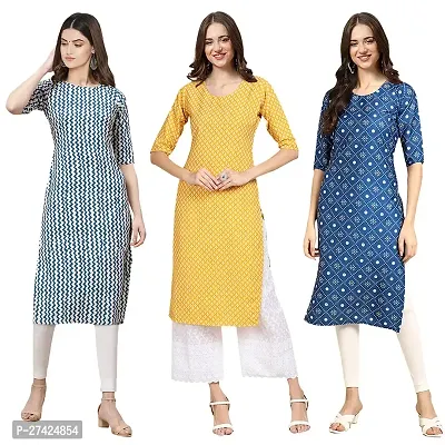 Stylish Multicoloured Crepe Stitched Kurta For Women Pack of 3-thumb0