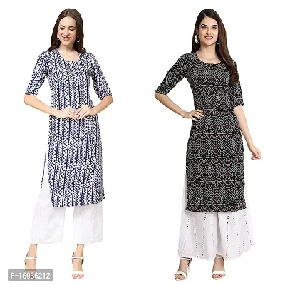 Stylish Straight Printed Crepe Kurta For Women -Pack Of 2-thumb0