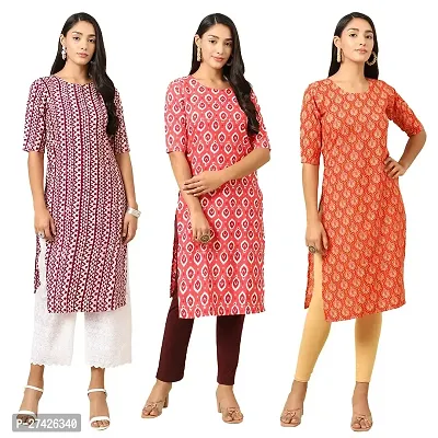 Stylish Multicoloured Crepe Stitched Kurta For Women Pack of 3-thumb0