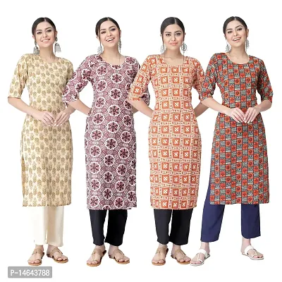 New Crepe Combo Printed Kurtis For Women Pack Of 4-thumb0