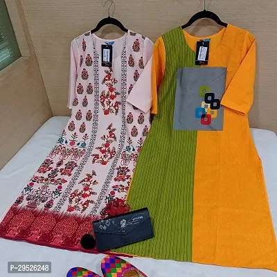 Stylish Multicoloured Crepe Stitched Kurta For Women Combo Of 2