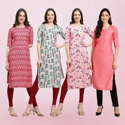 Stylish Crepe Printed Straight Kurtas Pack Of 4