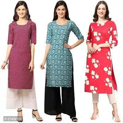 Stylish Multicoloured Crepe Stitched Kurta For Women Pack of 3-thumb0