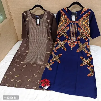 Stylish Multicoloured Crepe Stitched Kurta For Women Combo Of 2-thumb0