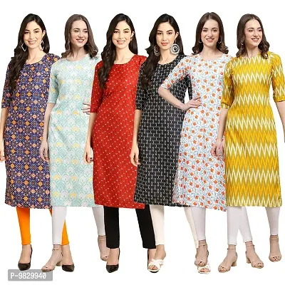 Women Crepe Digital Printed Straight Kurti  Pack of 6-thumb0