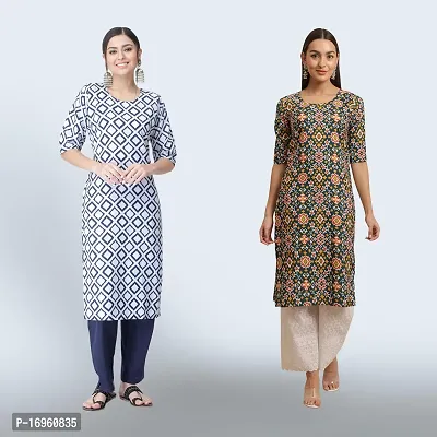 Women Stylish Crepe Ethnic Motif Casual Straight Kurta