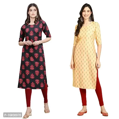 Alluring Crepe Printed Straight Kurta For Women-Pack Of 2-thumb0