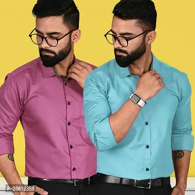 Reliable Multicoloured Cotton Solid Long Sleeve Formal Shirt For Men, Pack Of 2-thumb0