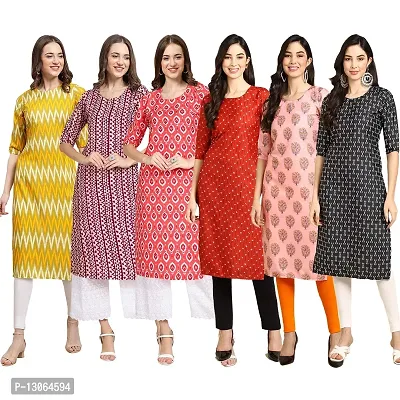 Trendy Crepe Digital Printed Straight Kurta For Women ( Pack Of 6 )-thumb0