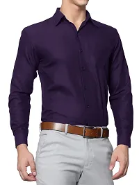 Men Stylish Purple Cotton Solid Long Sleeve Semi Formal Shirt-thumb2