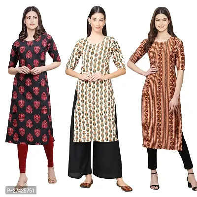 Stylish Multicoloured Crepe Stitched Kurta For Women Pack of 3