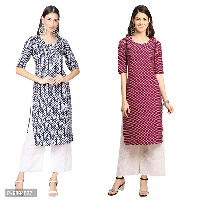 Stylish Digital Printed Woman Crepe Multicolored Kurtis Pack of 2-thumb0