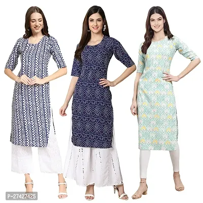 Stylish Multicoloured Crepe Stitched Kurta For Women Pack of 3-thumb0