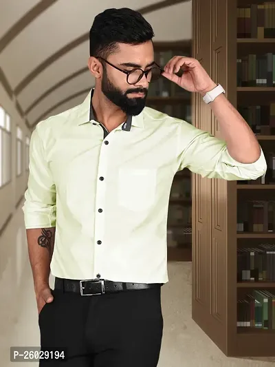 Men Stylish Beige Cotton Solid Long Sleeve Semi Formal Shirt-thumb5