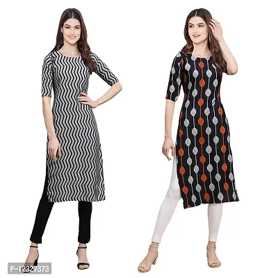 Straight Multicoloured Printed Crepe Kurta Pack Of 2