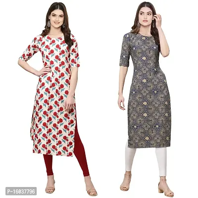 Stylish Crepe Printed Straight Kurta For Women-Pack Of 2