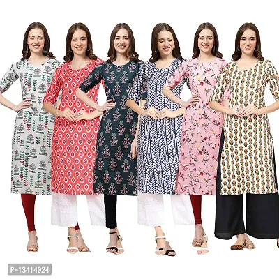 Women Crepe Digital Printed Straight Kurti Pack of 6